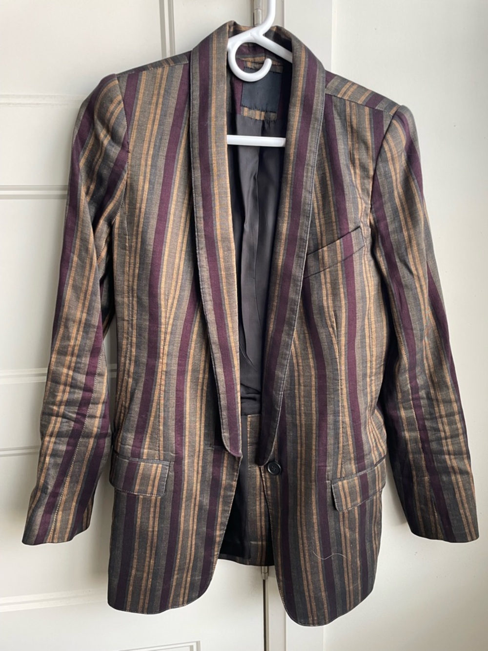 Smythe Striped Blazer in Burgundy, Gold & Olive